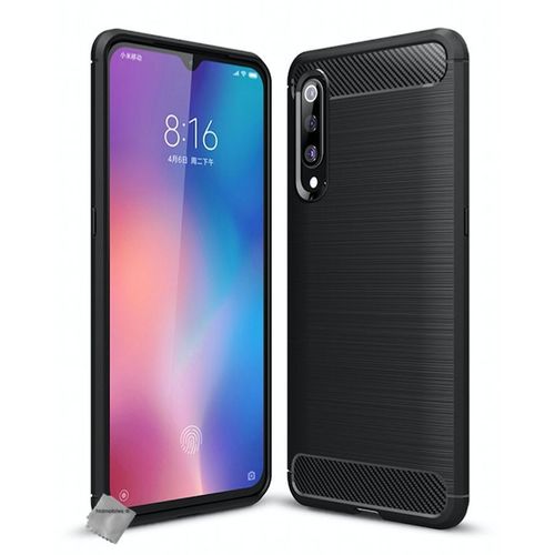 Housse Etui Coque Silicone Gel Carbone Pour Xiaomi Mi 9 + Verre Trempe - Noir