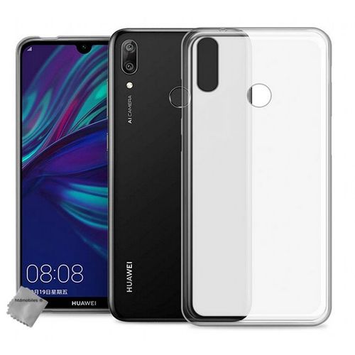 Housse Etui Coque Pochette Silicone Gel Fine Pour Huawei Y7 (2019) + Film Ecran - Blanc Transparent