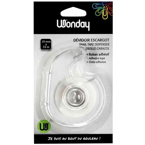 Wonday Dévidoir Escargot Avec Adhésif 19 Mm X 33 M Lame Acier Transparent