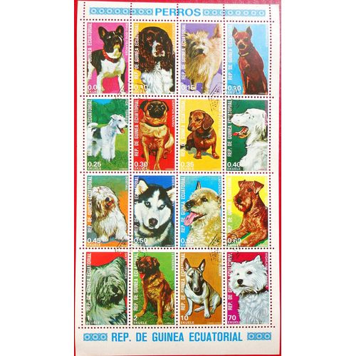Bloc De 16 Timbres "Chiens"