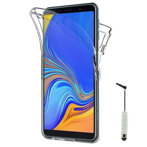 Coque Avant Et Arrière Silicone Pour Samsung Galaxy A7 (2018) 6.0" 360° Protection Intégrale - Transparent + Mini Stylet