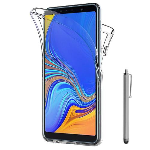 Coque Avant Et Arrière Silicone Pour Samsung Galaxy A7 (2018) 6.0" 360° Protection Intégrale - Transparent + Stylet