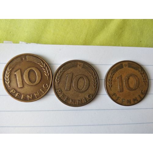 Lot De 3 Pièces De 10 Pfennig 1950