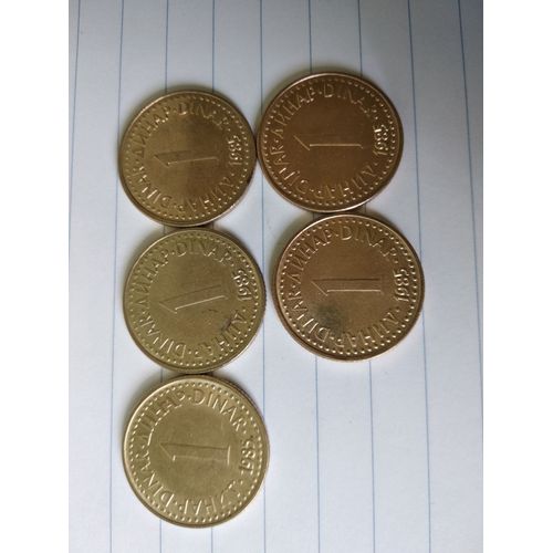 Lot De 5 Pièces De 1 Dinar Yougoslave 1985
