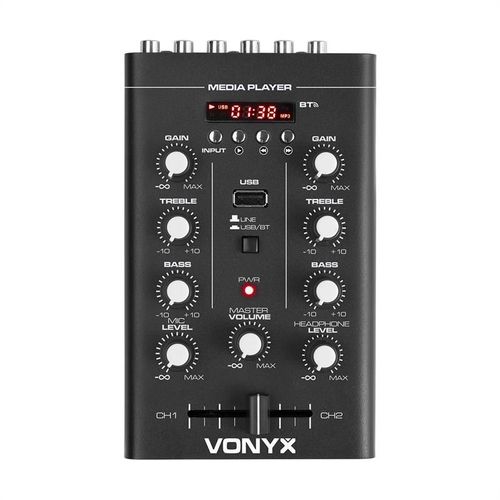 Vonyx STM500BT Table de mixage DJ 2 canaux Bluetooth lecteur MP3 USB noir