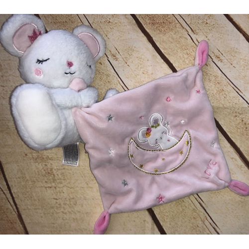 Doudou Blanc Souris Simba Toys Benelux Blanche Et Rose Mouchoir Lune Étoiles Love Peluche Jouet Bébé Mouse Blankie Baby