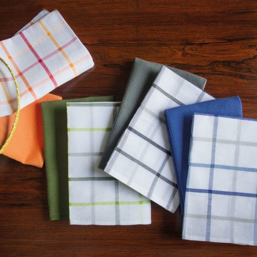 Lot De 2 Torchons De Cuisine Toile 50x70 Cm Squares Lin Orange Coton Et Lin