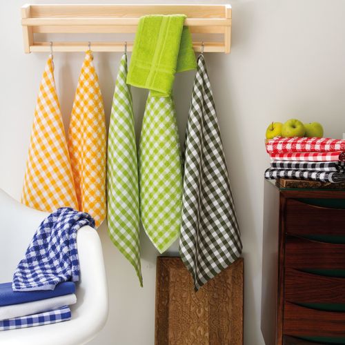 Lot De 2 Torchons De Cuisine Toile 50x70 Cm Squares Vichy Rouge