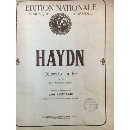 Partition Du Concerto En Ré Op 101 Pour Violoncelle Et Piano De Haydn