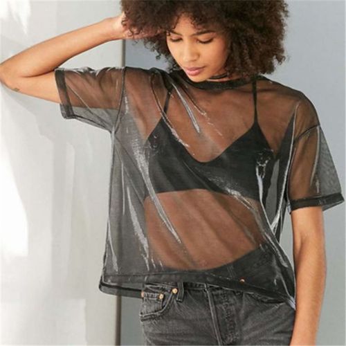 Top Transparent Manches Courtes 38 40 42 Femme Woman See Thru Tee Shirt