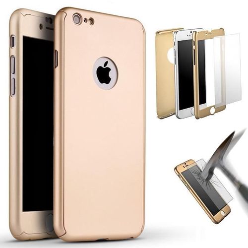 Coque Iphone 7 (4"7) Integrale Or + 1 Film Transparent En Verre Trémpe Inclus