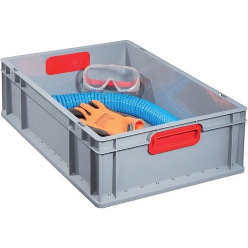 Boite EuroBox 622,600x400x220mm poignée fermée.,gris/rouge