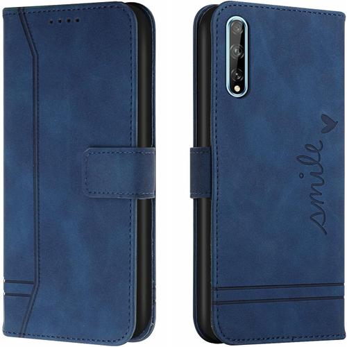 Coque Pour Huawei Y8p/Huawei P Smate S, Etui Cuir Avec Magnetique, Flip Pochette Housse Pour Huawei Y8p/P Smate S Protection, Bleu