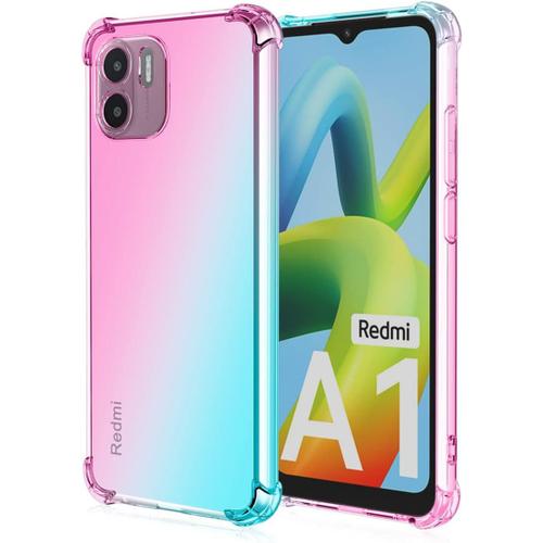 Coque En Coloré Pente Pour Xiaomi Redmi A1 Plus, Translucide Tpu Silicone Etui Avec Antichoc Bumper, Vert Rose