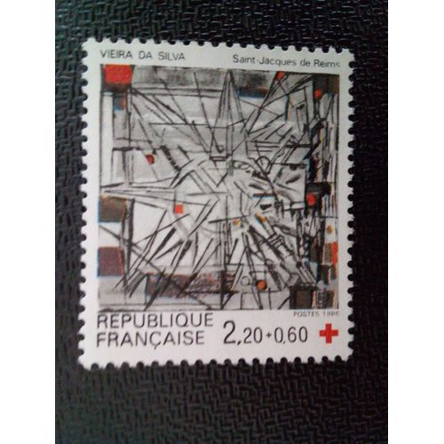 Timbre France Yt 2449 Fenêtre De Vieira Da Silva - Église Saint-Jacques De Reims 1986 ( 16412 )