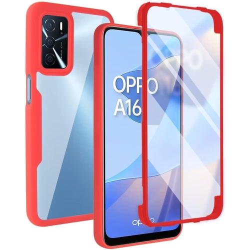 Coque Pour Oppo A16/A16s/A54s Case, 360 Degree Full Body Shockproof Protective Cover With Built-In Screen Protecto-Rouge