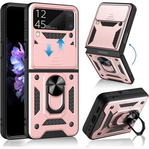 Coque De Protection Pour Appareil Photo Samsung Galaxy Z Flip 4 5g Support En Métal À 360° Antichocs Pour Samsung Z Flip 4 Or Rose