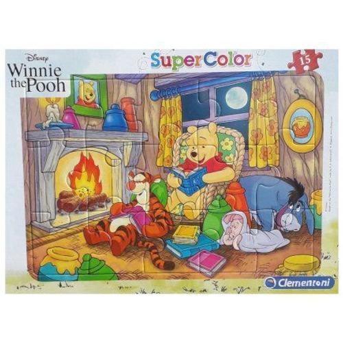 Puzzle Avec Cadre Winnie Tigrou Bourriquet Porcinet Au Coin Du Feu - 15 Pieces - Enfant - Disney