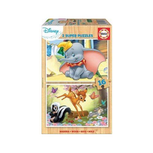 Coffret 2 Puzzles En Bois Enfant : 16 Pieces - Bambi Et L'elephant Dumbo - Educa Collection Disney