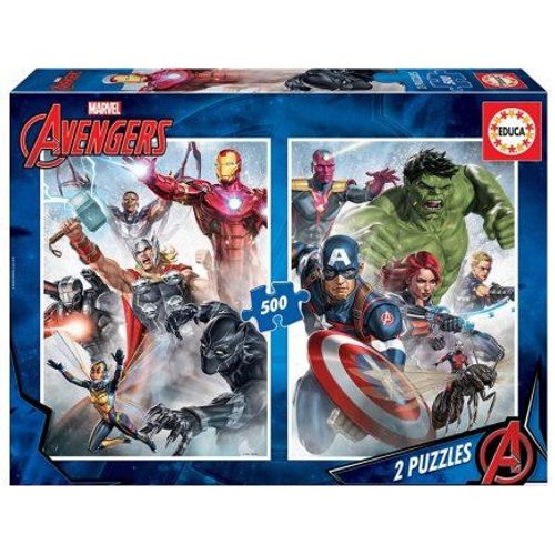Set De 2 Puzzles Adulte : Avengers Hulk Iron Man Captain America - 500 Pieces - Educa Collection Super Heros Marvel