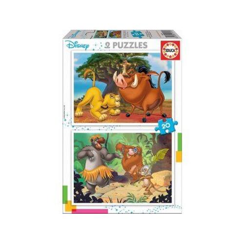 Coffret 2 Puzzles Enfant 20 Pieces - Roi Lion Et Livre De La Jungle - Educa Collection Disney