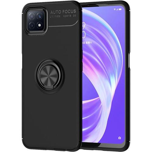 Coque Convient Pour Oppo A72 5g Support De Voiture Magnétique En Silicone Souple Avec Support À Anneau Rotatif 360. Noir+Noir