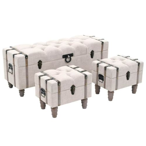 Ensemble De Bancs De Rangement 3 Pcs Bois Massif Et Acier