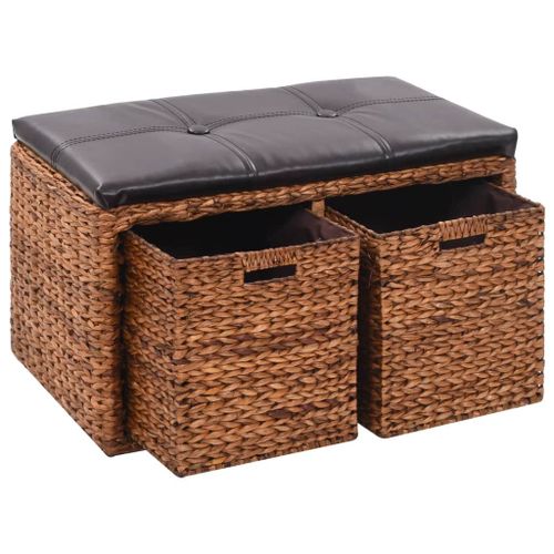 Banc Avec 2 Paniers Jacinthe D'eau 71 X 40 X 42 Cm Marron