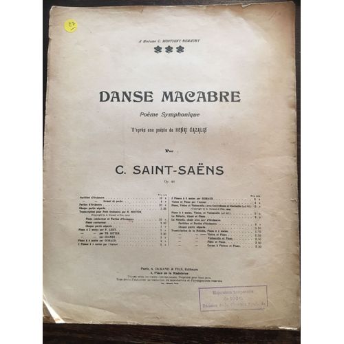 Partition De La Danse Macabre De Camille Saint-Saëns, Op 40 Pour Piano Et Violoncelle