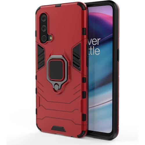 Coque Pour Oneplus Nord Ce 5g Travailler Avec Le Support De Voiture Magnétique Avec Support D'anneau Coque. Rouge