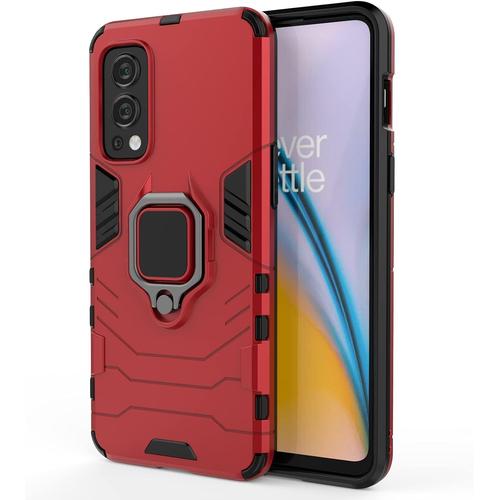 Coque Pour Oneplus Nord 2 5g Travailler Avec Le Support De Voiture Magnétique Avec Support D'anneau Coque. Rouge