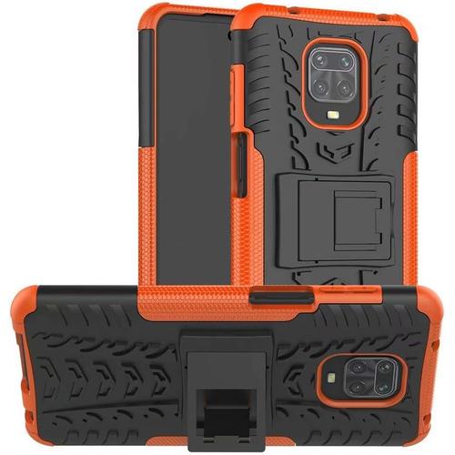 Coque Pour Xiaomi Redmi Note 9s/9 Pro/9 Pro Max Hybride Double Couche Housse Tpu Et Hard Pc Coque Avec Kickstand Orange