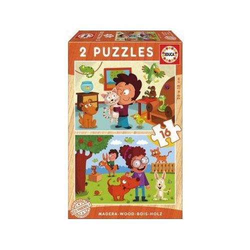 Puzzle En Bois Educa : Les Enfants Et Les Animaux De Compagnie - 2 X 16 Pieces