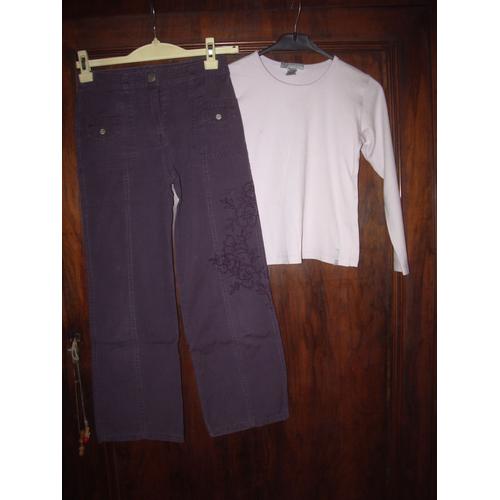 Pantalon Violet Et Tee-Shirt Mauve Manches Longues Taille 8 Ans