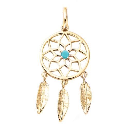 Les Trésors De Lily [Q7597] - Pendentif Plaqué Or 'boho' Turquoise Doré (Dreamcatcher - Attrape Rêve) - 28x15 Mm