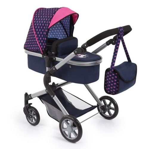Landau Pour Poupee Neo Star Licorne Bleu Et Rose Avec Sac A Bandouliere Et Panier D'achat Integre - Convertible Poussette