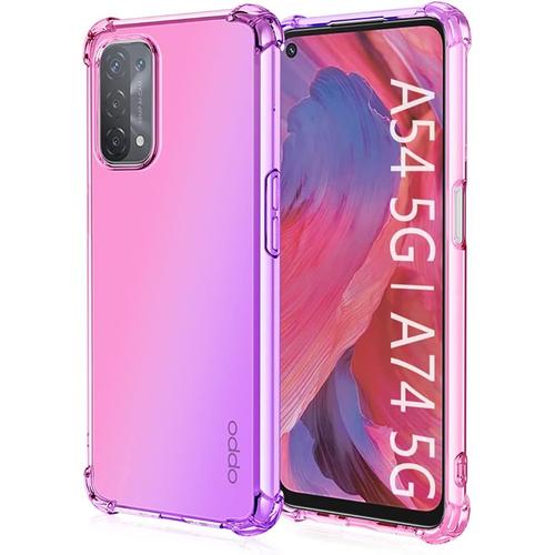 Coque En Coloré Pente Pour Oppo A54 5g/A74 5g Translucide Tpu Silicone Etui Avec Antichoc Bumper Rose Mauve