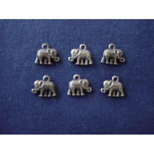 6 Breloques Très Petits Eléphants En Métal Bronze