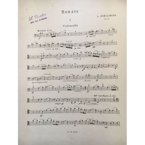 Sonate Op 40 De L. Boëllmann Pour Violoncelle