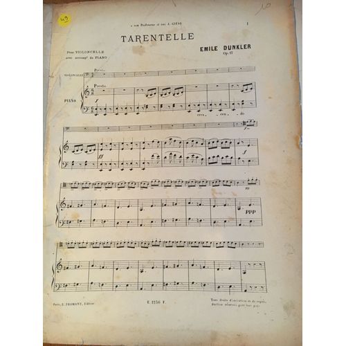 Tarentelle Pour Violoncelle Accompagnement Piano Op 17 De Emile Dunkler