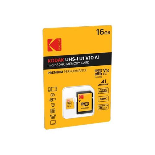 Kodak - Carte mémoire flash (adaptateur microSDHC - SD inclus(e)) - 16 Go - UHS-I U1 / Class10 - 580x - microSDHC UHS-I