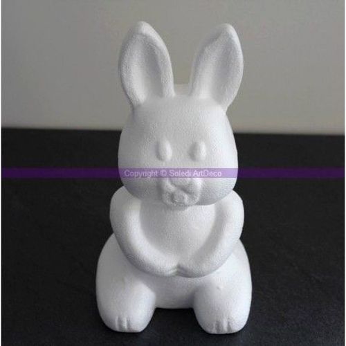 Lapin En Polystyrène, Hauteur 24 Cm, Assis Sur Les Pattes Arrières