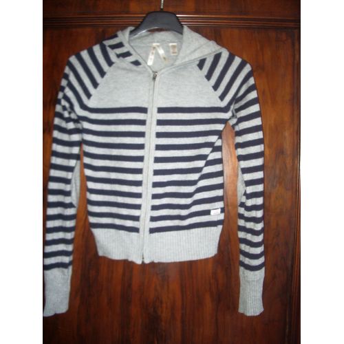 Gilet Okaïdi À Capuche Noir/Gris À Rayures