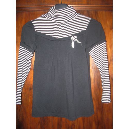 Pull On The Town Col Roulé 8ans Rayé Noir/Gris