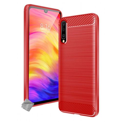 Housse Etui Coque Silicone Gel Carbone Pour Samsung Galaxy A50 + Verre Trempe - Rouge