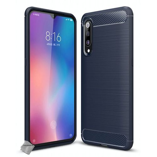 Housse Etui Coque Silicone Gel Carbone Pour Xiaomi Mi 9 + Film Ecran - Bleu Fonce