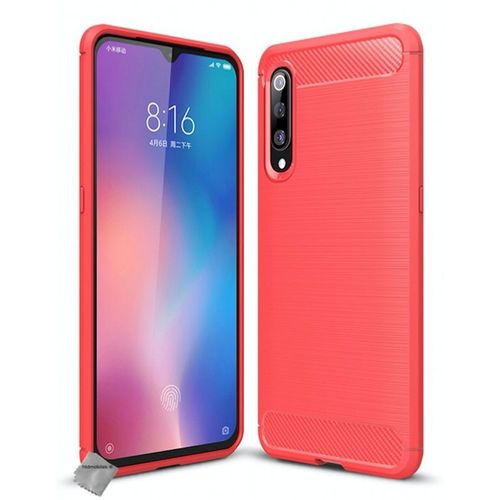 Housse Etui Coque Silicone Gel Carbone Pour Xiaomi Mi 9 + Verre Trempe - Rouge