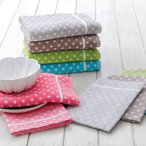Lot De 2 Torchons De Cuisine Éponge 50x50 Cm Dots Gris
