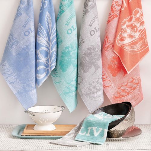 Lot De 2 Torchons De Cuisine Toile 50x70 Cm Olives Vert Coton Et Lin