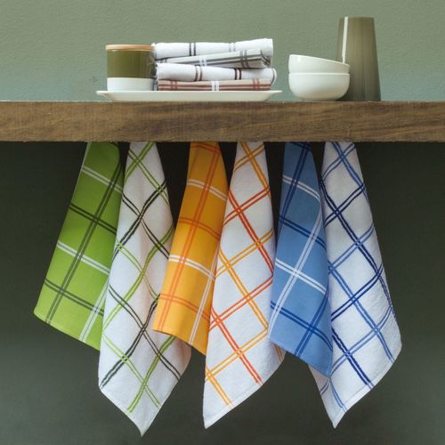 Lot De 2 Torchons De Cuisine Toile 50x70 Cm Squares Marron